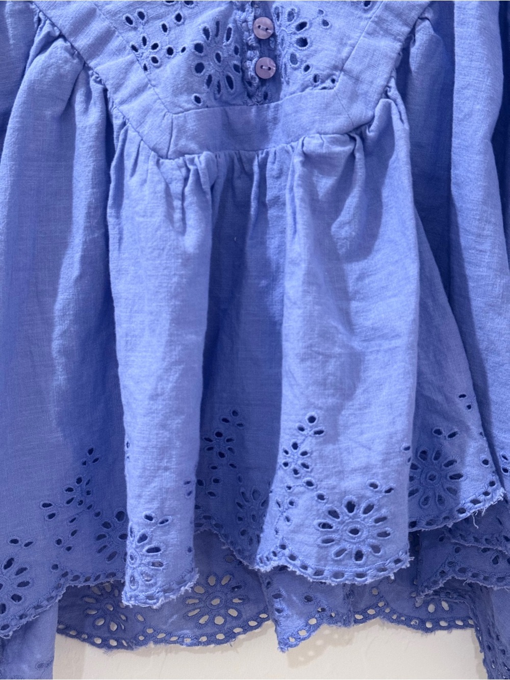 Free People Costa Eyelet Top Periwinkle Cotton Puff Sleeve Boho Blouse M - Picture 4 of 9